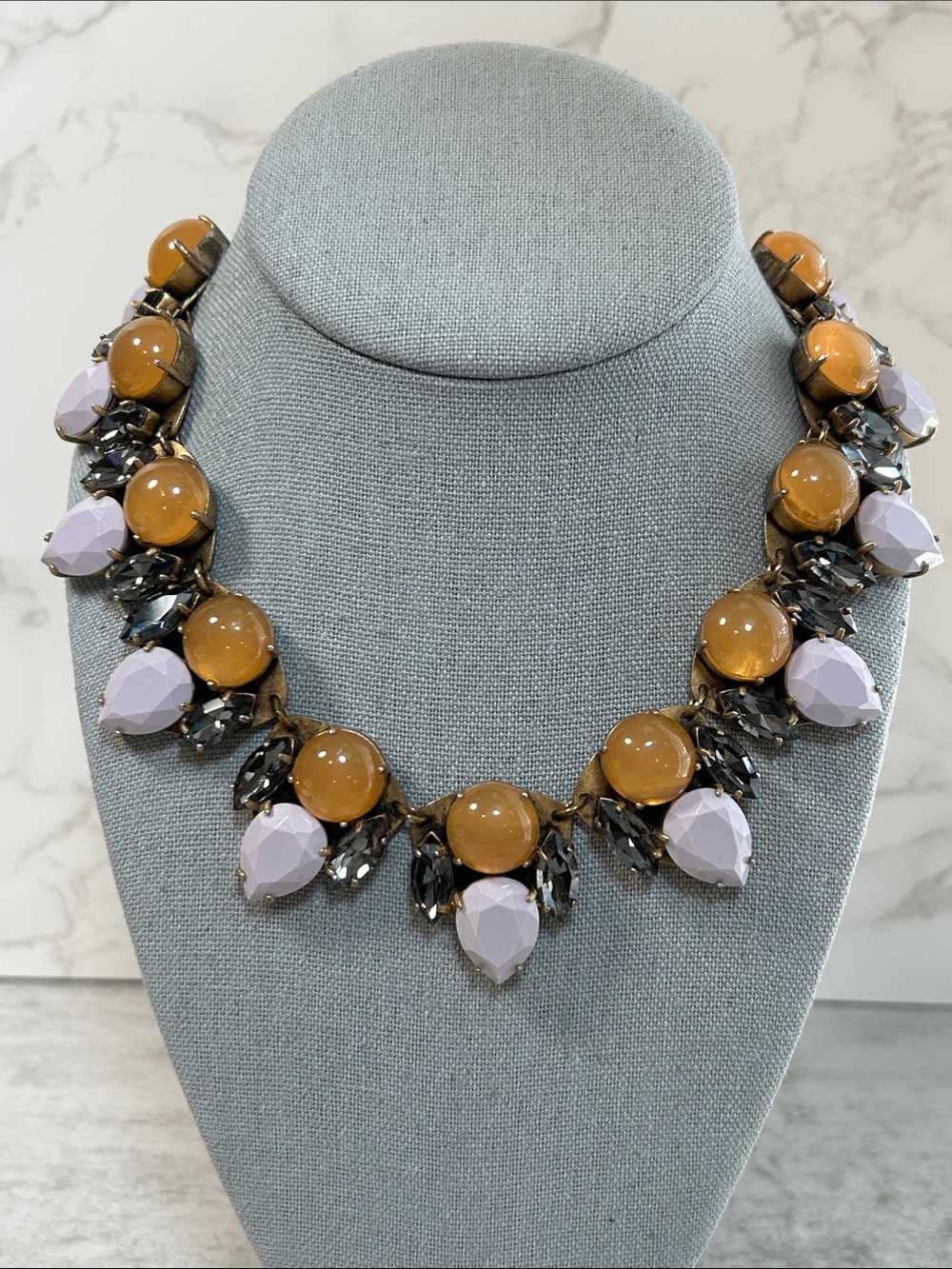 J. Crew Amber and Lavender Beaded Statement Necklace